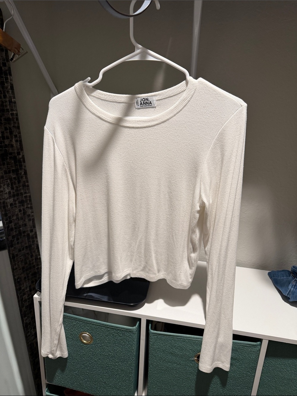 Jon & Anna Cream Long-Sleeve Ribbed Crewneck Top